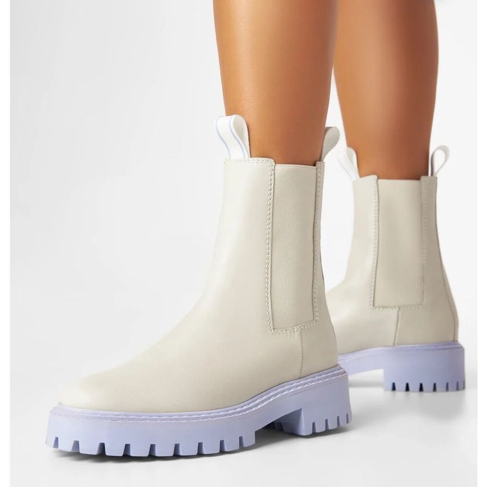 LAST Womens Daze Cow Leather Chunky Platform Chelsea‎ Boots Off White Size 37